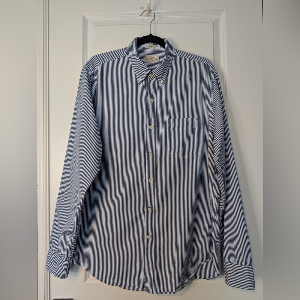 J. Crew Men’s Secret Wash Cotton Classic Fit Poplin Shirt in Stripe Size Large